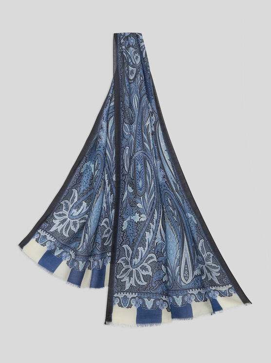 Shop Etro Paisley Scarf In Navy Blue