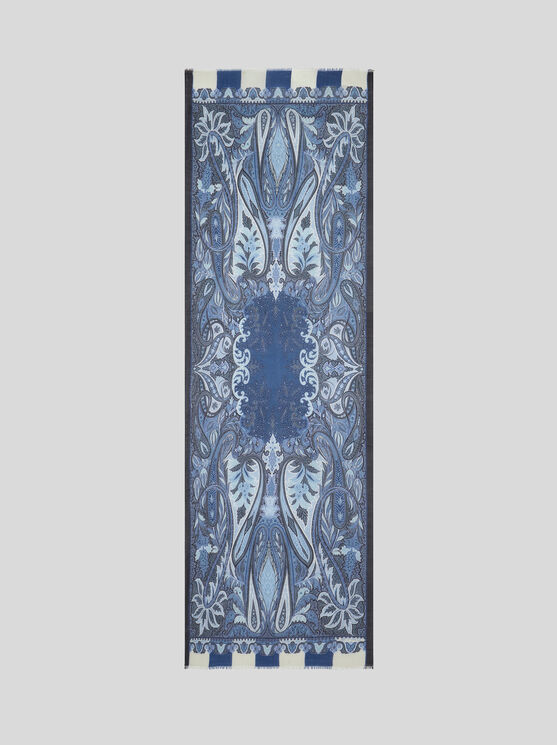 Shop Etro Paisley Scarf In Navy Blue