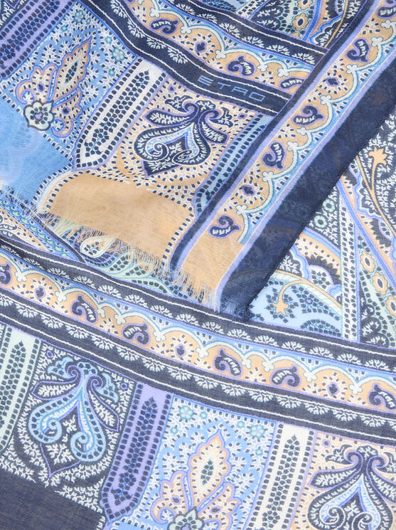 Etro Patterned Cashmere Scarf In Blau