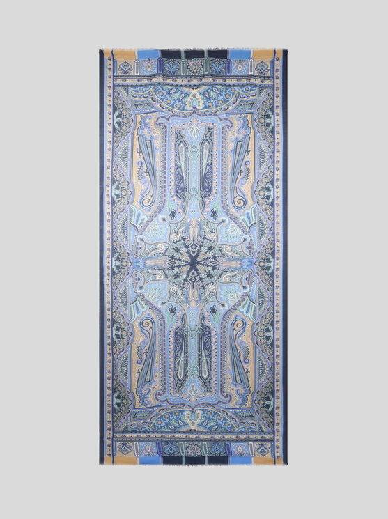 Etro Patterned Cashmere Scarf In Blau