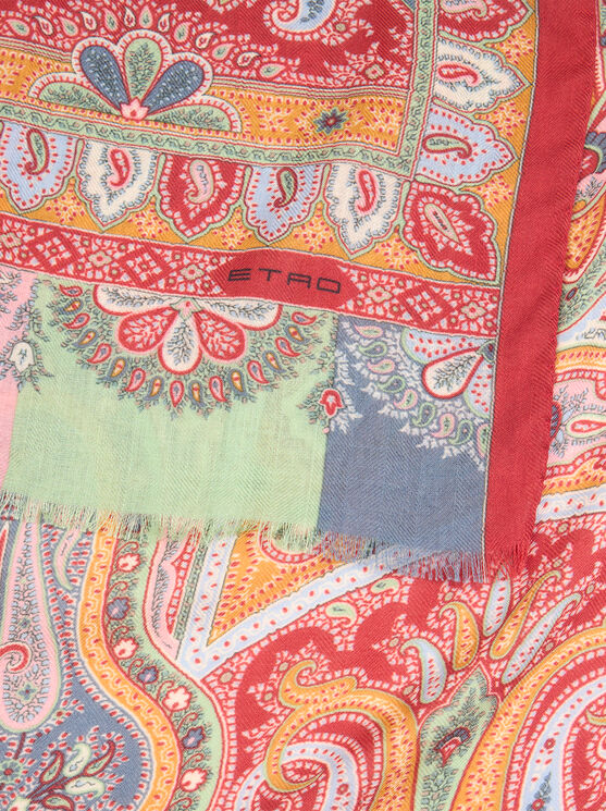 Etro , Printed Cashmere And Silk Scarf, Man, Orange In Red