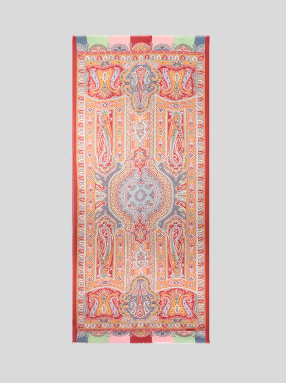 Etro , Printed Cashmere And Silk Scarf, Man, Orange In Red