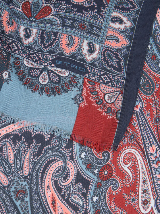 Etro , Printed Cashmere And Silk Scarf, Man, Blue In Blue