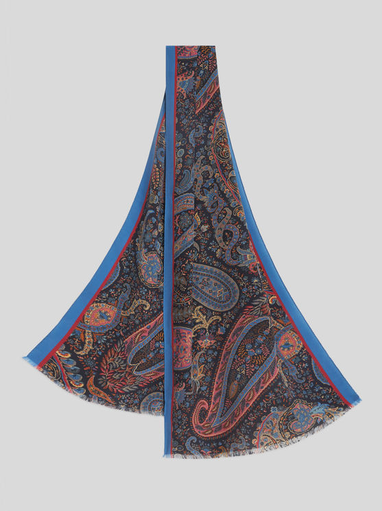 Shop Etro Multicoloured Paisley Silk Scarf In Navy Blue