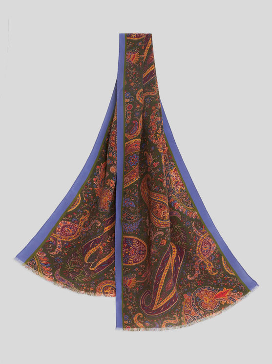 Shop Etro Multicoloured Paisley Silk Scarf In Green