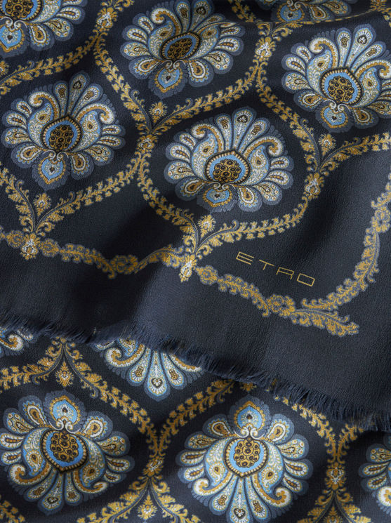 Shop Etro Printed Silk Scarf In Navy Blue