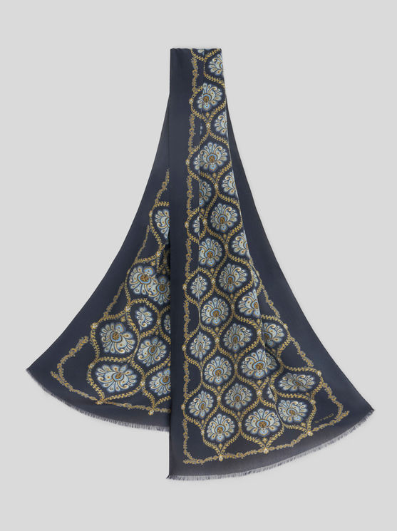 Shop Etro Printed Silk Scarf In Navy Blue