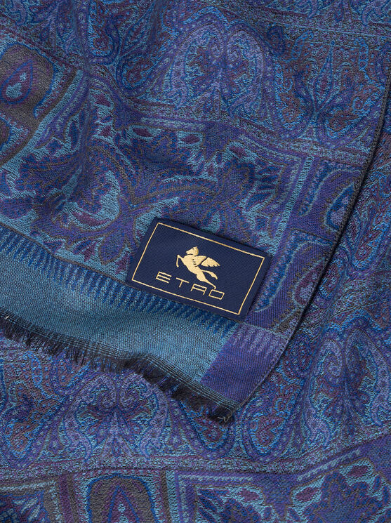 Etro Wool And Silk Jacquard Scarf In Blue