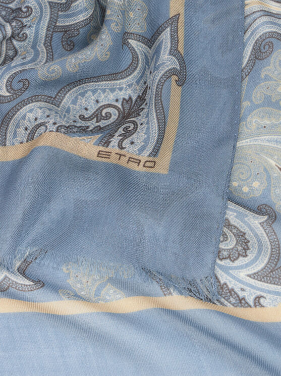 Etro Paisley Cashmere Scarf In Light Blue