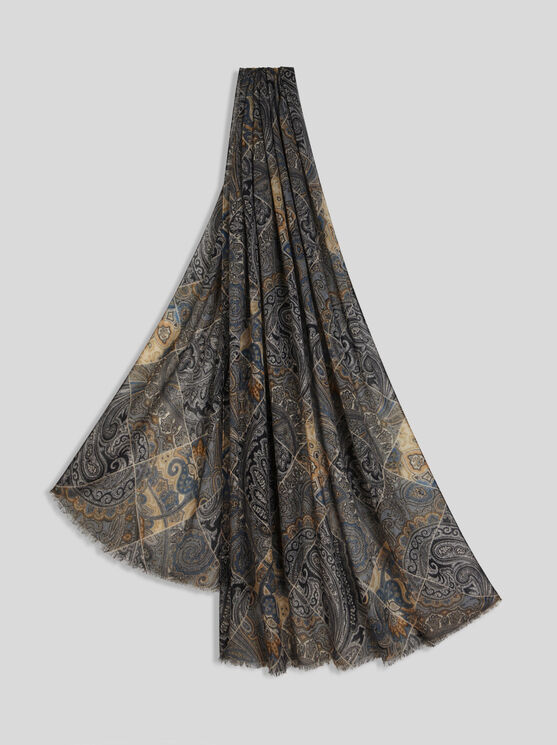 Shop Etro Printed Cashmere Scarf In Navyblau