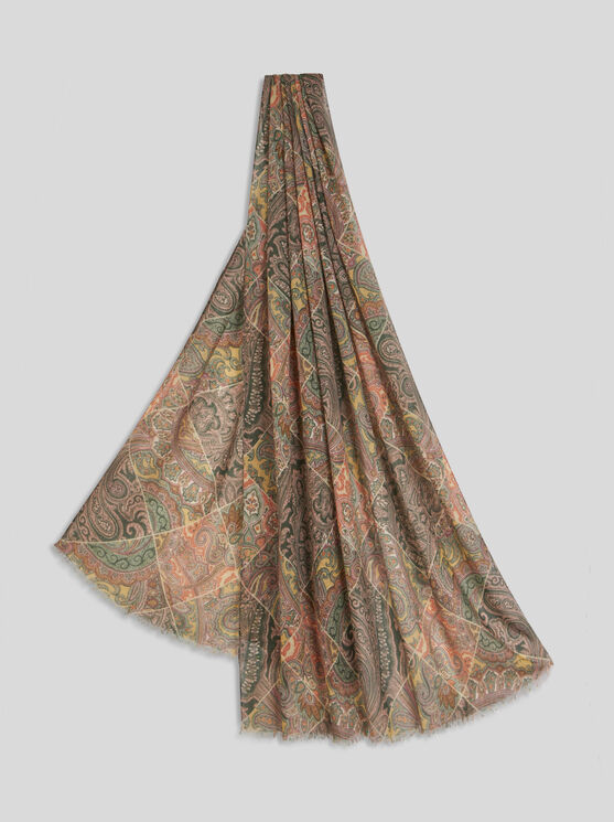 Shop Etro Printed Cashmere Scarf In Beige