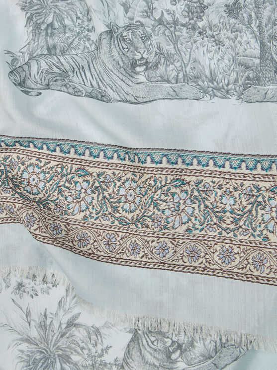 Etro Printed Silk And Wool Scarf In Light Blue