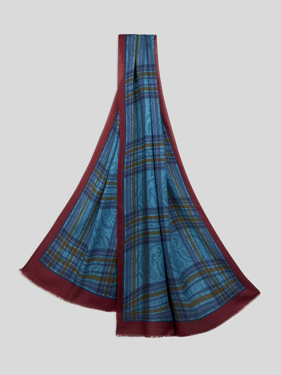 Etro Wool And Silk Scarf With Print In Blue
