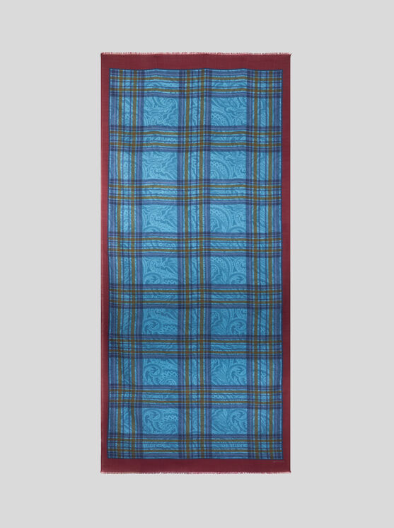 Etro Wool And Silk Scarf With Print In Blue