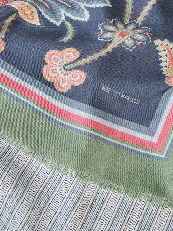 Shop Etro Wool And Cashmere Scarf In Navy Blue