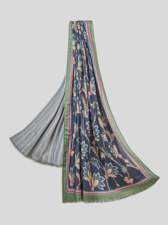 Shop Etro Wool And Cashmere Scarf In Navy Blue