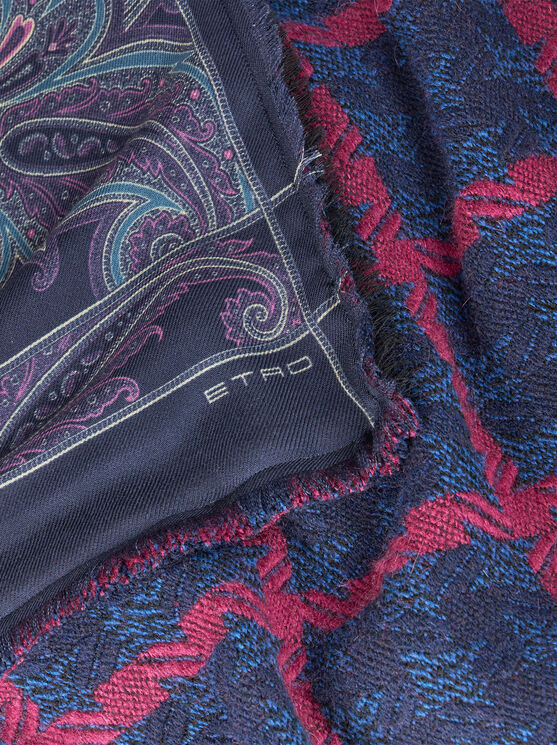 Shop Etro Printed Double Jacquard Scarf In Navy Blue