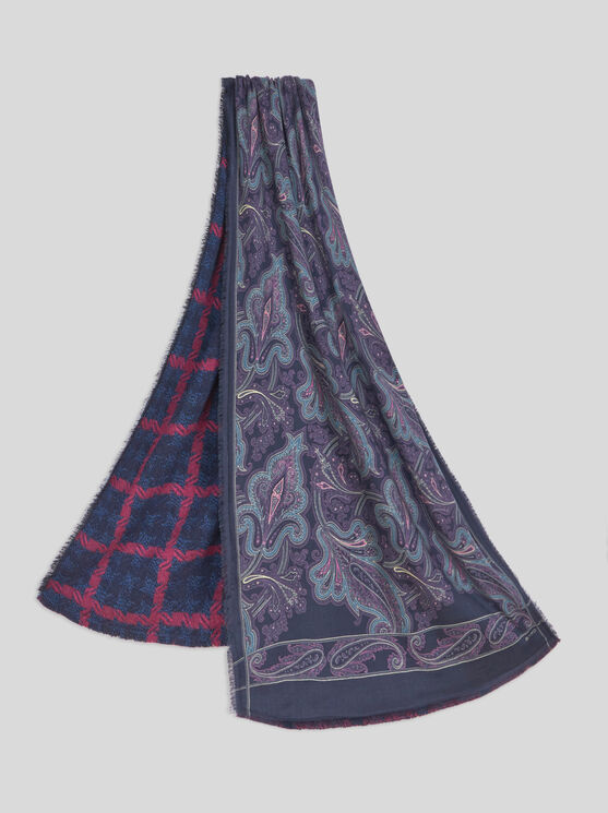 Shop Etro Printed Double Jacquard Scarf In Navy Blue