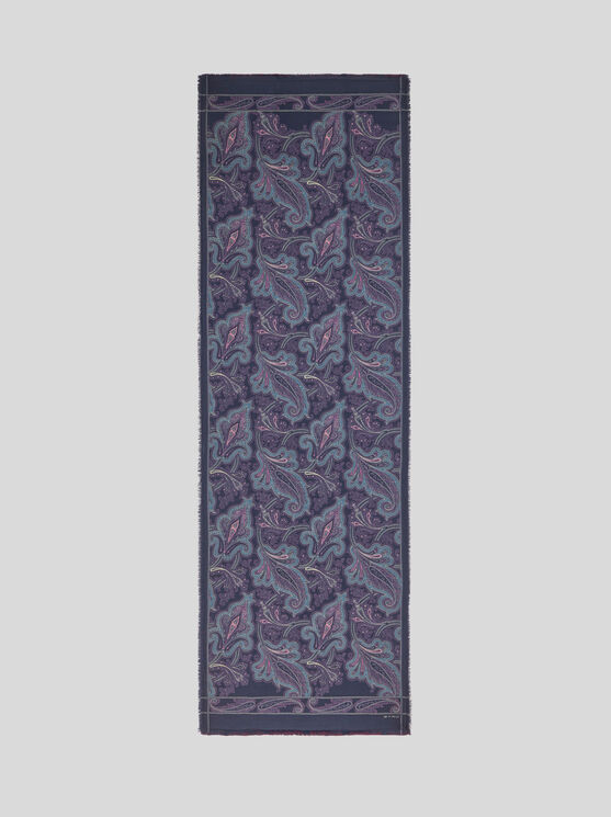 Shop Etro Printed Double Jacquard Scarf In Navy Blue