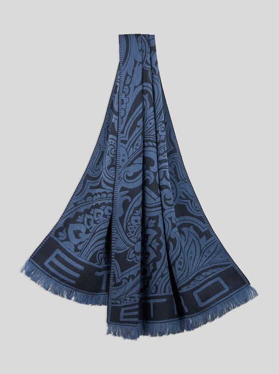 Etro , Printed Wool- And Silk-blend Scarf, Man, Blue
