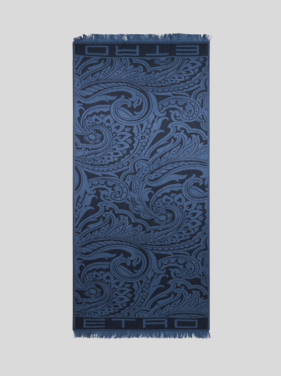 Etro , Printed Wool- And Silk-blend Scarf, Man, Blue In Blue