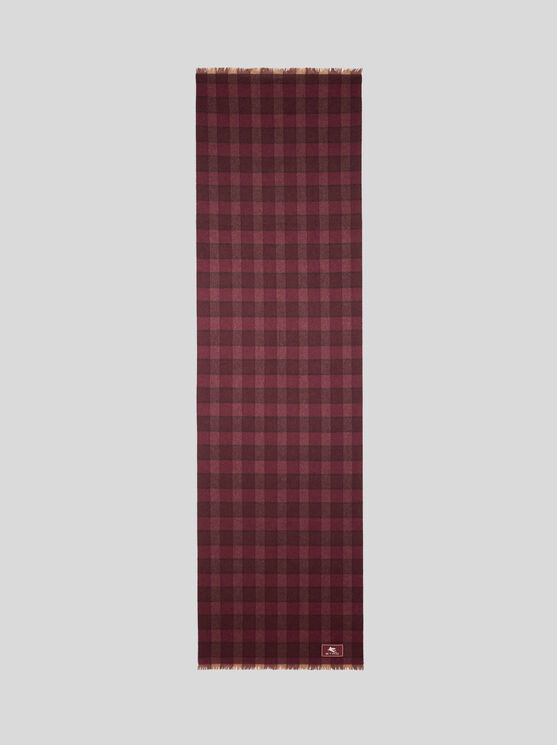 Etro , Wool And Cashmere Scarf With Check Motif, Man, Burgundy In Burgundy