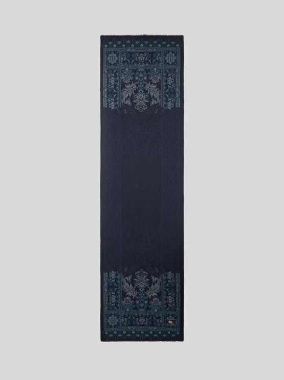 Etro , Wool And Silk Jacquard Scarf, Man, Blue