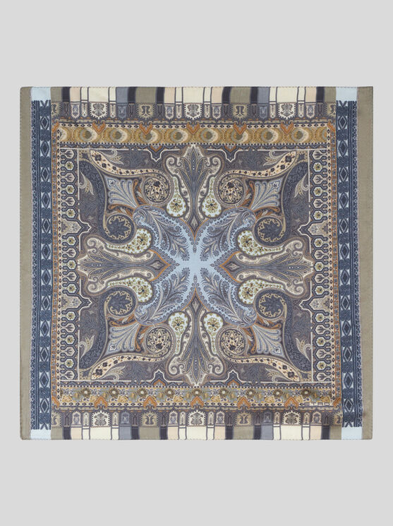 Shop Etro Printed Silk Pocket Square In Light Blue