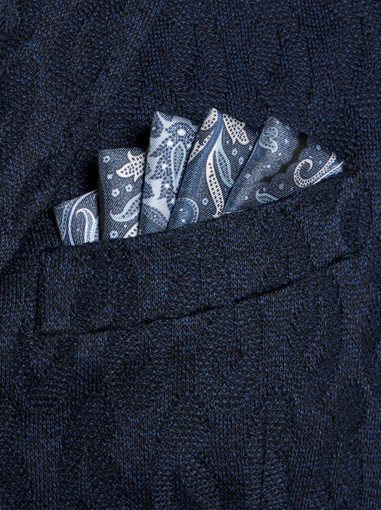 Shop Etro Printed Silk Pocket Square In Navy Blue