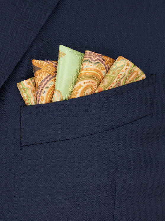 Shop Etro Printed Silk Pocket Square In Beige