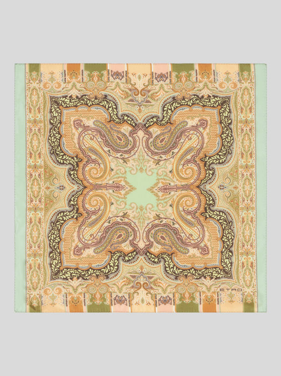 Shop Etro Printed Silk Pocket Square In Beige