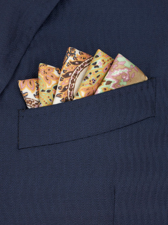 Shop Etro Printed Silk Pocket Square In Beige