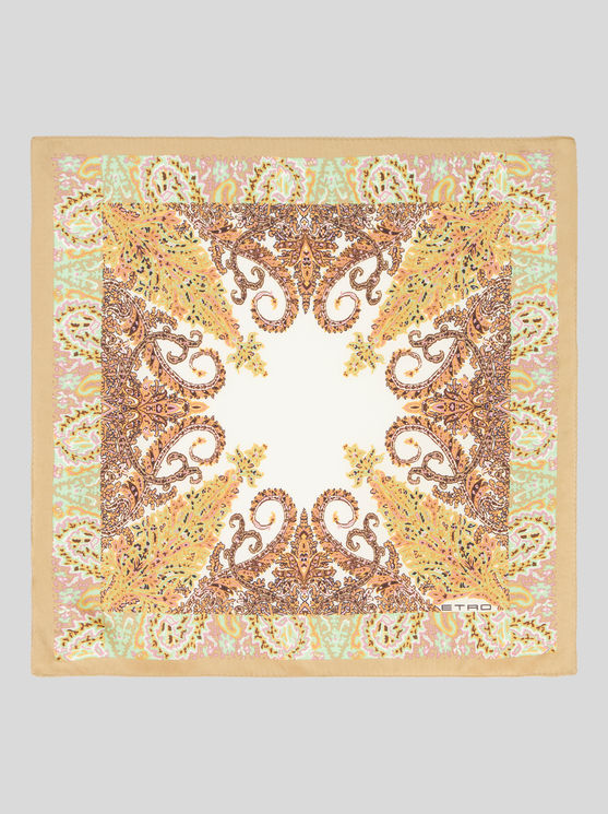 Shop Etro Printed Silk Pocket Square In Beige