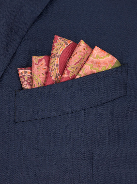 Shop Etro Printed Silk Pocket Square In Burgundy