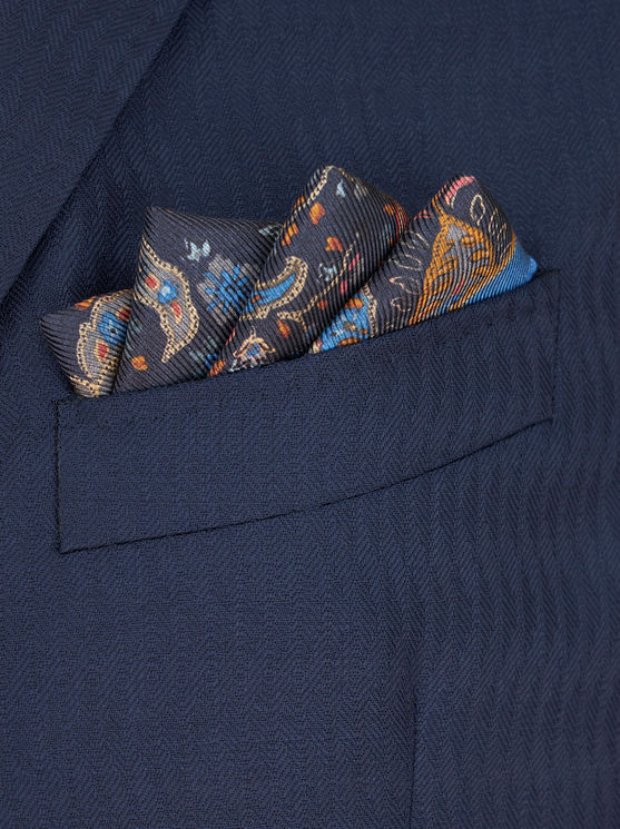 Etro Paisley-print Silk Pocket Scarf In Navy Blue