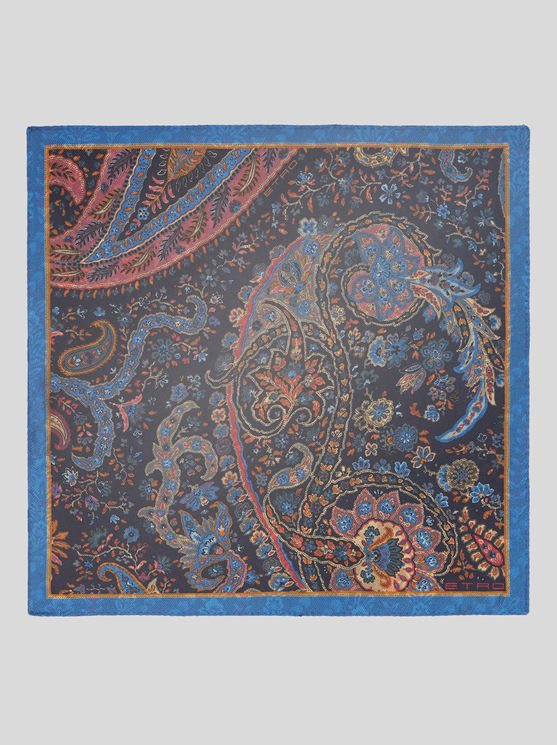 Etro Paisley-print Silk Pocket Scarf In Navy Blue