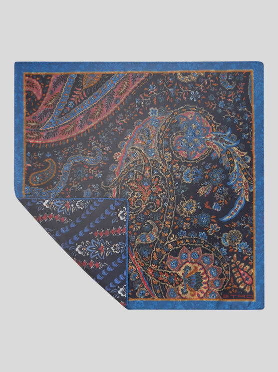 Etro Paisley-print Silk Pocket Scarf In Navy Blue