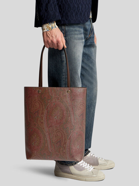 Shop Etro Paisley Tote Bag With Clutch In Brown