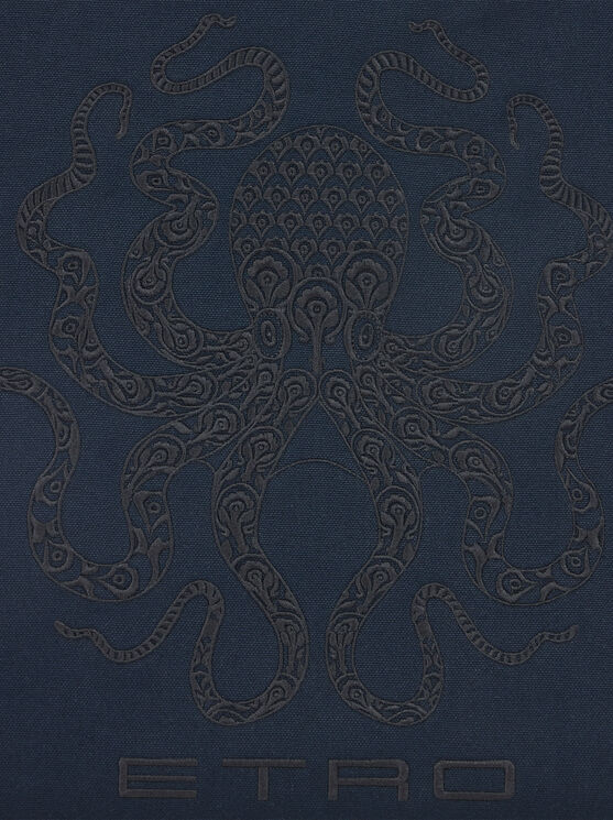 Etro , Maxi Tote Bag With Octopus Embroidery, Man, Navy Blue In Navyblau