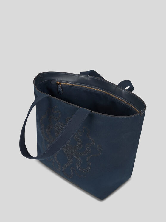 Etro , Maxi Tote Bag With Octopus Embroidery, Man, Navy Blue In Navyblau