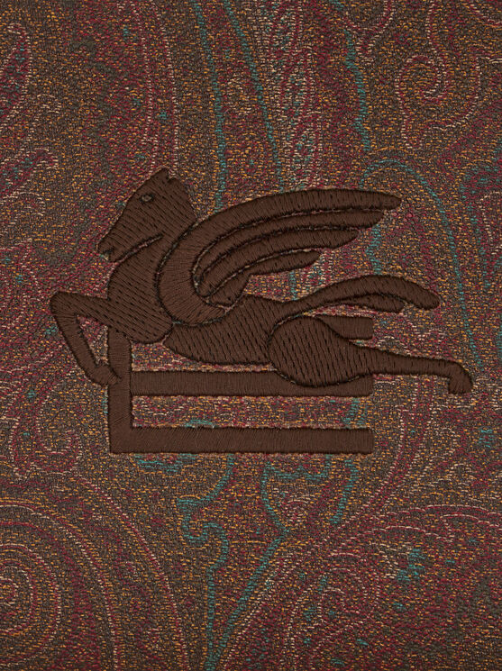 Etro Large Paisley Pouch With Pegaso Detail In Brown