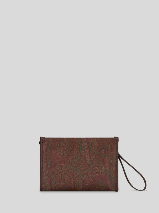 Etro Large Paisley Pouch With Pegaso Detail In Brown