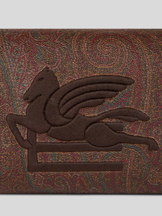Etro Small Arnica Pouch With Pegaso Embroidery In Brown