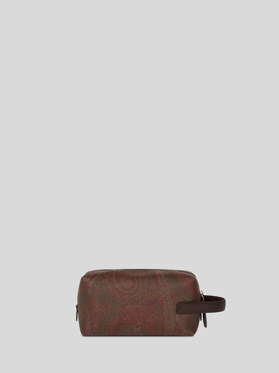 Etro Small Arnica Pouch With Pegaso Embroidery In Brown