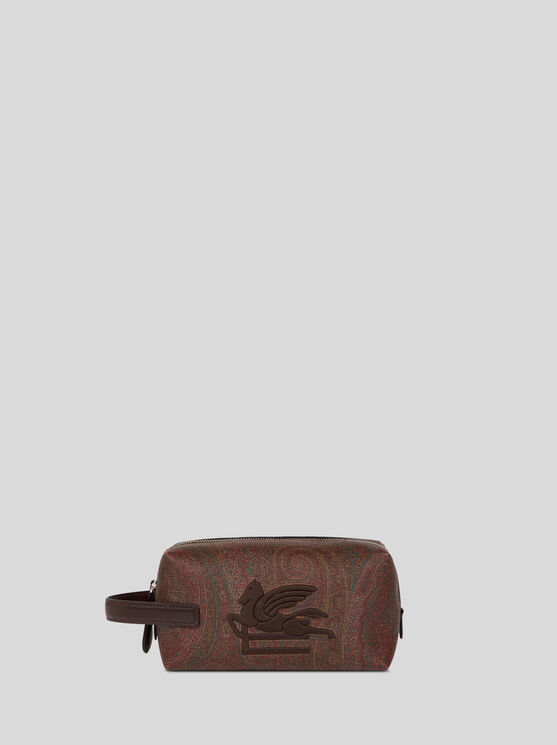 Etro Small Arnica Pouch With Pegaso Embroidery In Brown