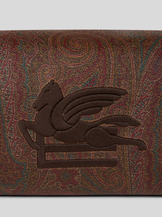 Etro Small Arnica Pouch With Pegaso Embroidery In Brown