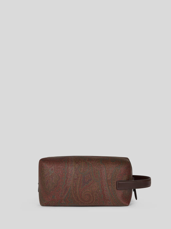 Etro Small Arnica Pouch With Pegaso Embroidery In Brown