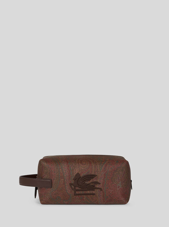 Etro Small Arnica Pouch With Pegaso Embroidery In Brown