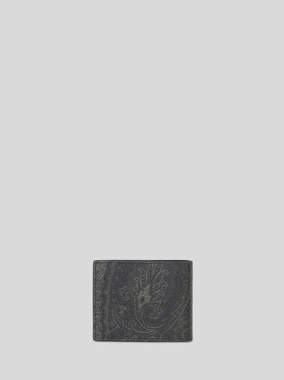 Etro Paisley-print Cotton-blend Wallet In Black