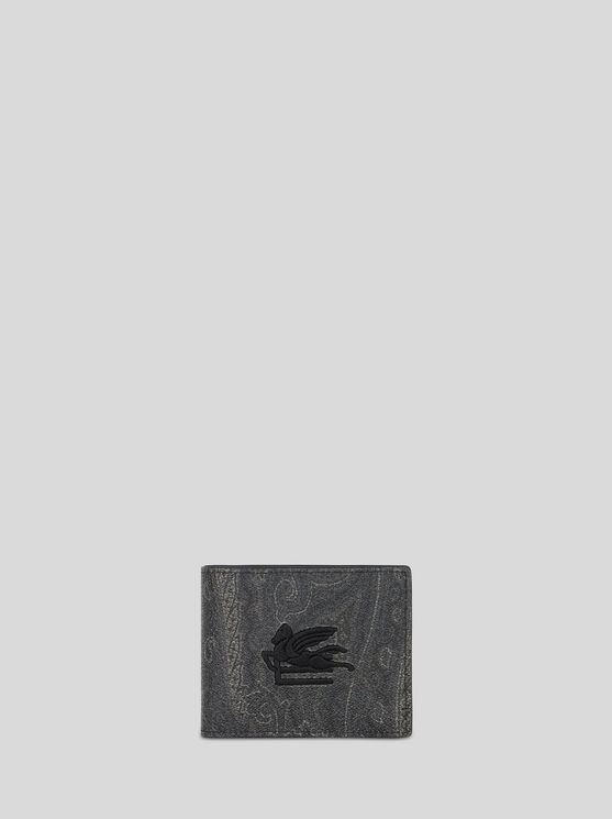 Etro Paisley-print Cotton-blend Wallet In Black